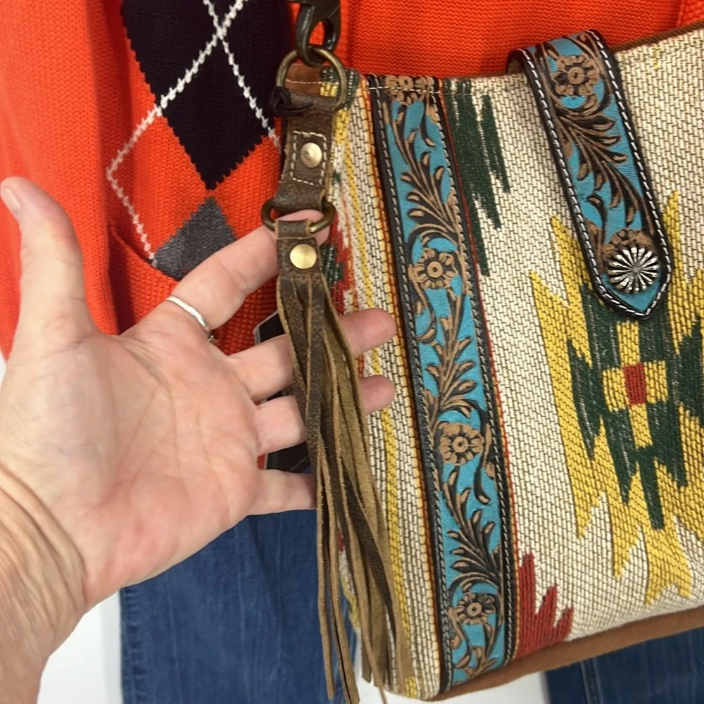 Myra Bag Beaming & Bright Hand-Tooled Bag aztec embroidered Crossbody bag